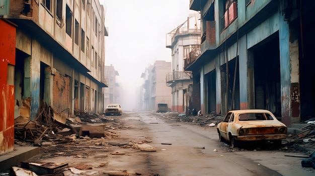 Foto uma cidade abandonada e devastada no meio do nada
