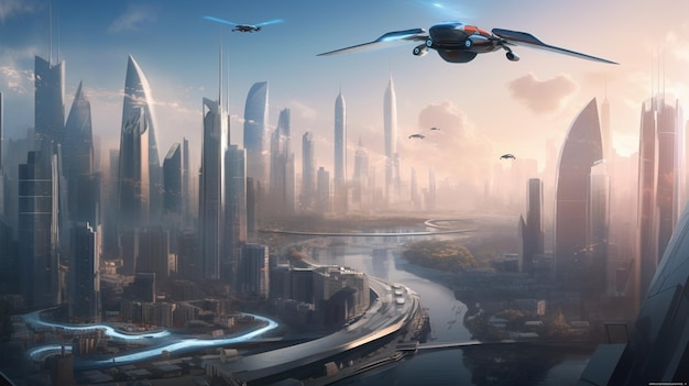 Uma cidade com uma cidade futurista e uma cidade futurista com uma cidade futurista ao fundo.