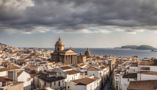 Foto uma cidade com uma igreja e uma igreja no topo dela