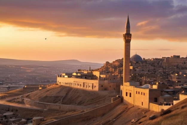 Foto uma cidade com uma mesquita e uma mesquita no fundo