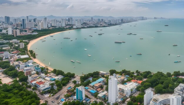 uma cidade com uma praia e uma cidade no fundo