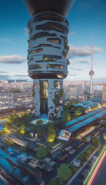 Uma cidade com uma torre que diz 'the city of berlin'