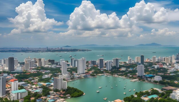 Foto uma cidade com uma vista da cidade e do oceano