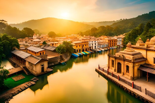 Uma cidade é uma cidade com um lago e uma ponte.