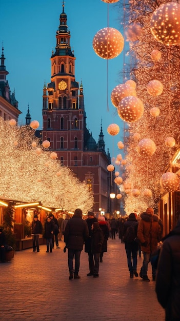 uma cidade está iluminada com luzes de Natal