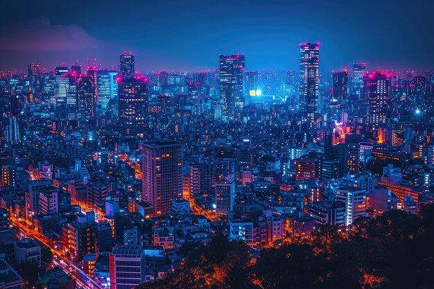 uma cidade iluminada à noite fotografia profissional