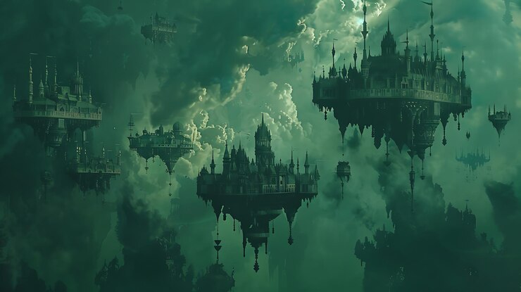 Foto uma cidade nas nuvens.