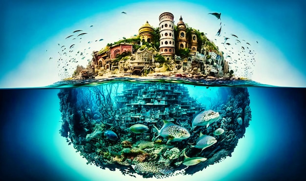 Uma cidade que foi submersa e agora abriga cardumes de peixes e plantas aquáticas
