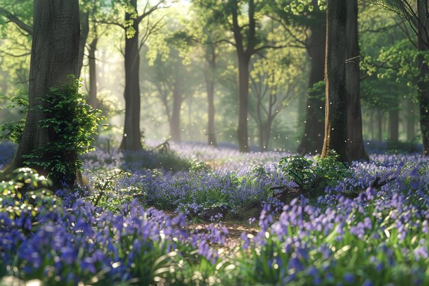 Foto uma clareira de floresta serena com um tapete de sinos