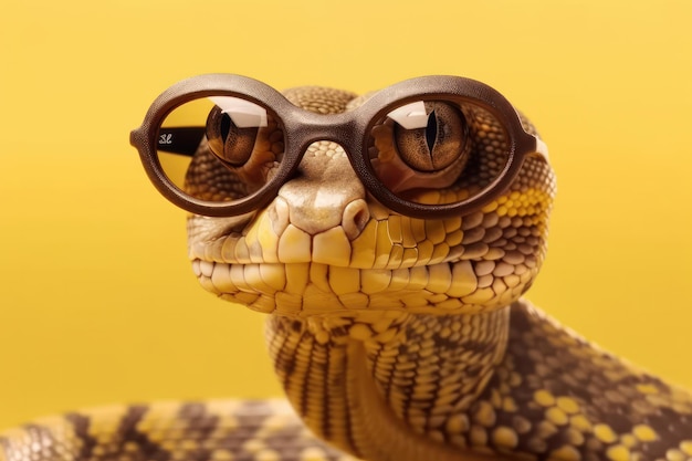 Foto uma cobra bem-humorada em óculos de sol, uma criatura de humor e diversão na natureza com seu comportamento rastejante e rastejante, uma fauna fascinante na natureza e na biologia ai generative