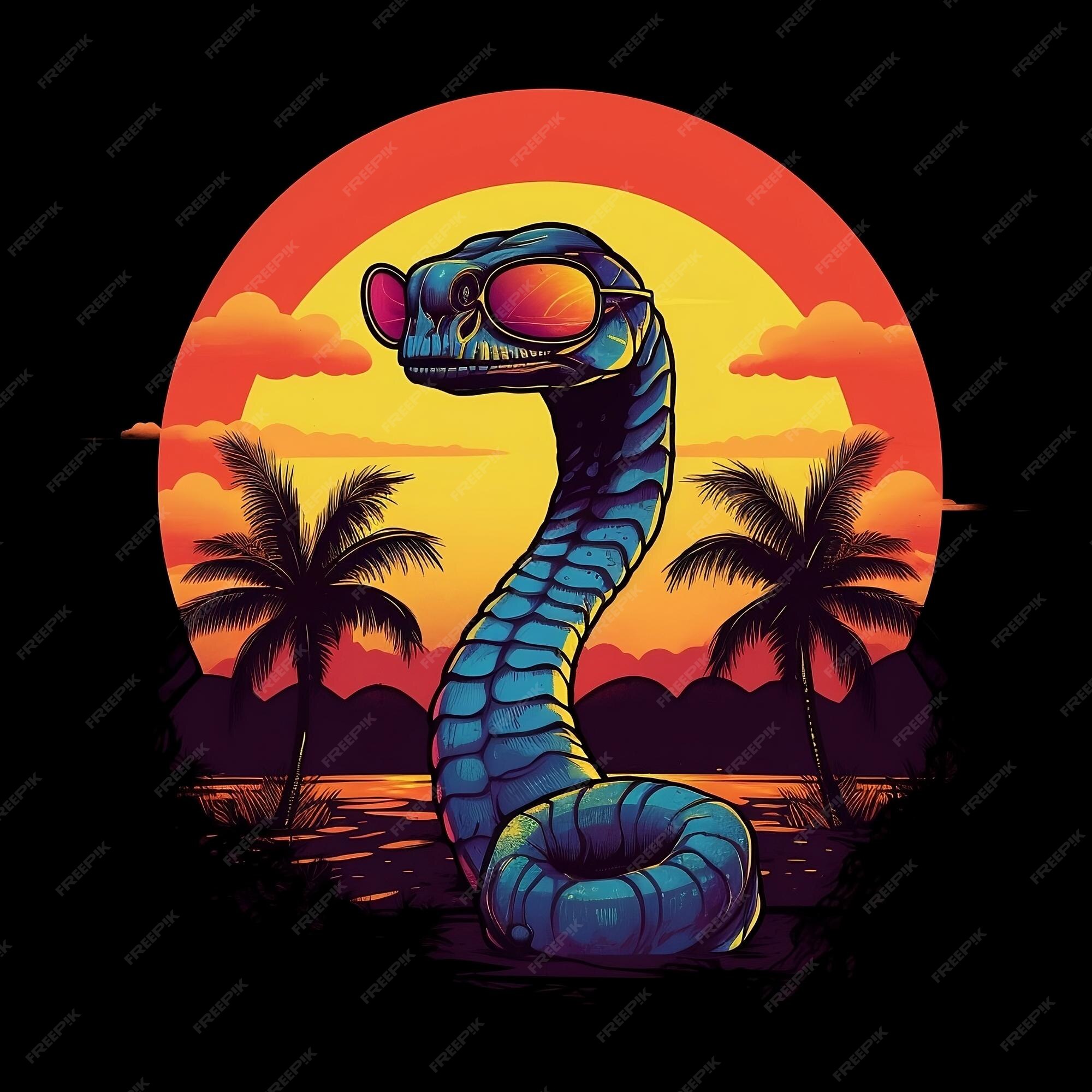 Cobra colorida com óculos de sol isolados