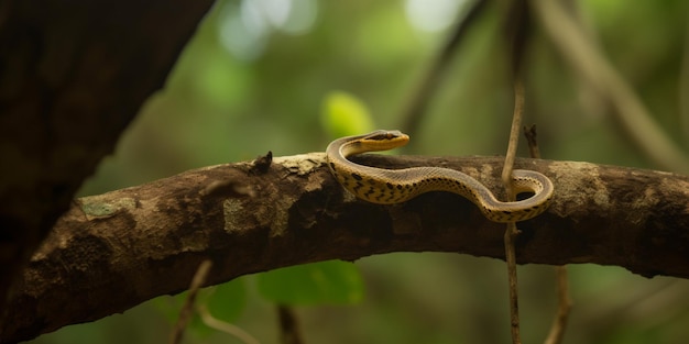 Uma cobra em um galho na selva