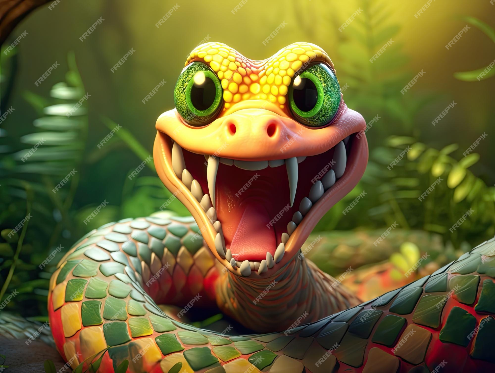 Desenho De Arte Vetorial Ilustração Fofa Cobra Com Olhos Redondos