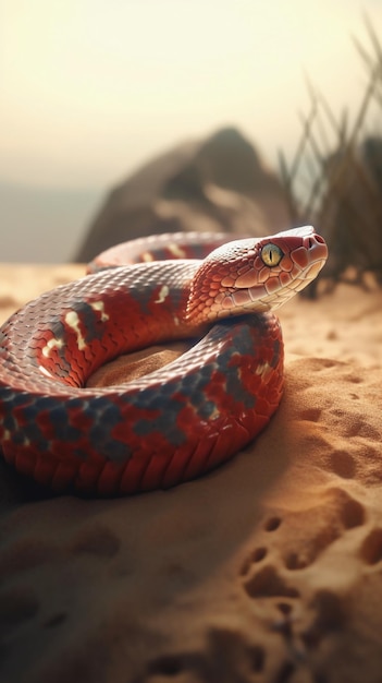 Uma cobra no deserto com fundo desfocado