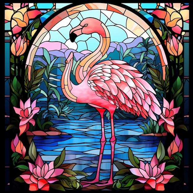 Uma colagem de flamingos cor-de-rosa dois flamingos sobre o céu azul claro com nuvem em forma de coração