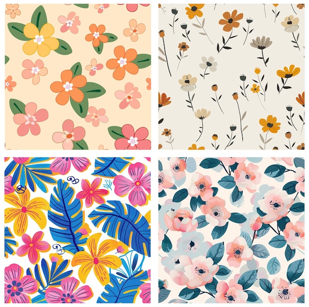 uma colagem de flores padrão coleção de padrões florais