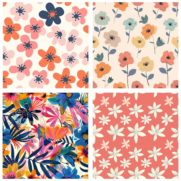 uma colagem de flores padrão coleção de padrões florais