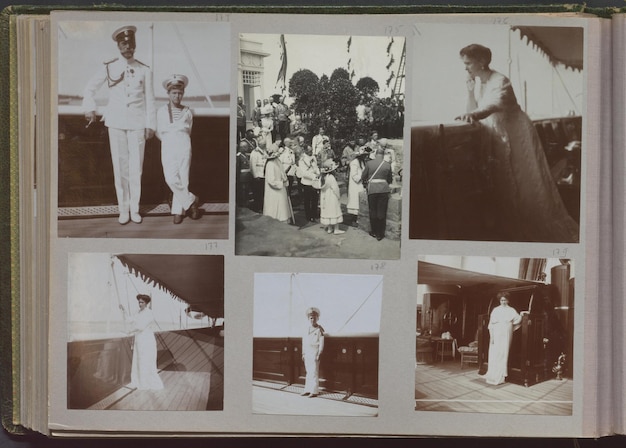 uma colagem de fotografias, incluindo um homem e uma mulher com uma mulher de vestido