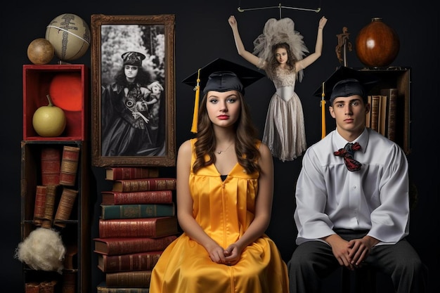 Uma colagem de imagens incluindo um graduado e um estudante.