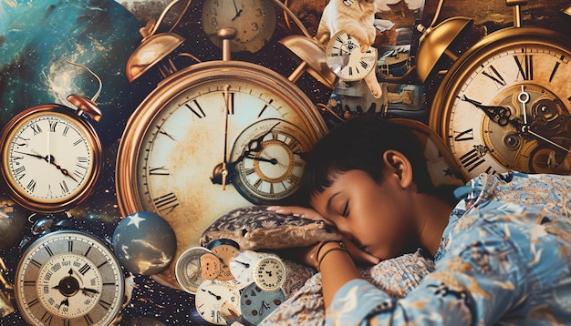 Foto uma colagem de relógios que mostram diferentes fusos horários com dormentes pacíficos
