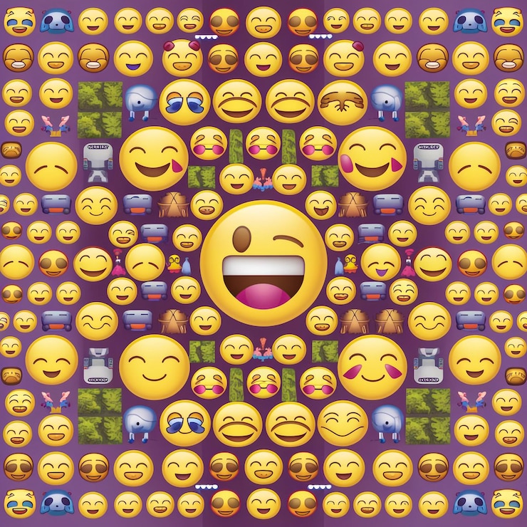 Foto uma colagem digital de muitas emoções diferentes, incluindo um rosto sorridente amarelo com um sorriso