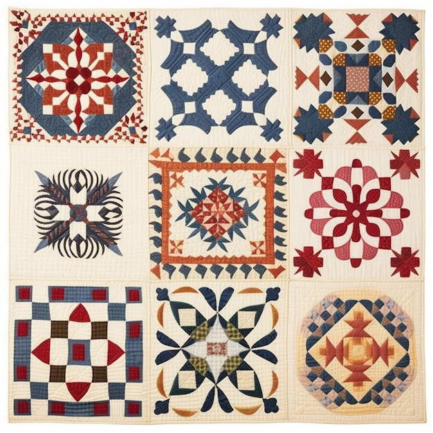 Uma colcha de quilters com nove designs diferentes nela generative ai