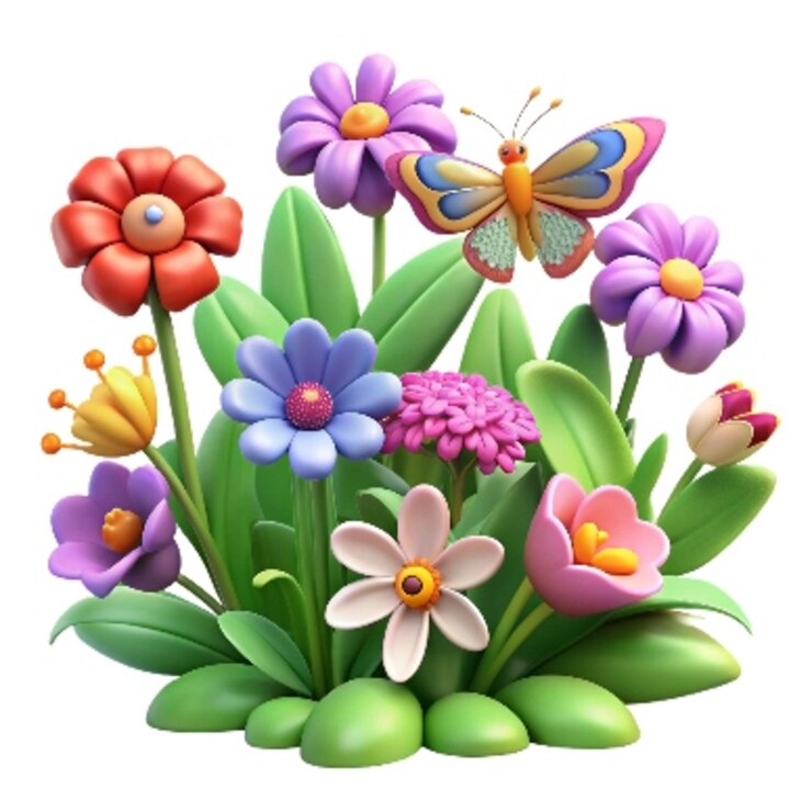 Foto uma coleção colorida de flores e borboletas