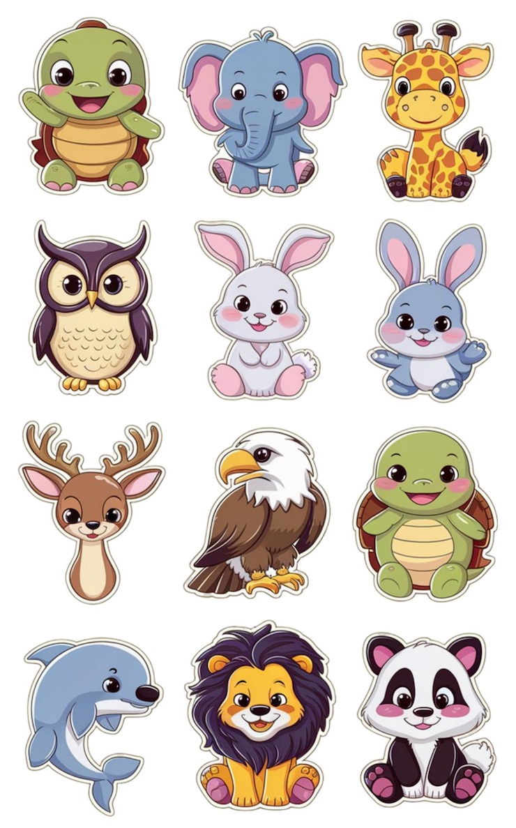 Foto uma coleção de adesivos de animais de desenho animado