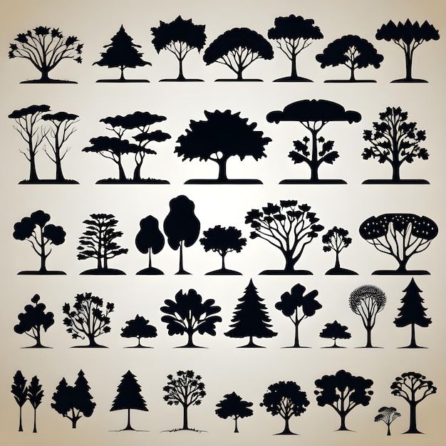 uma coleção de árvores com diferentes formas e formas