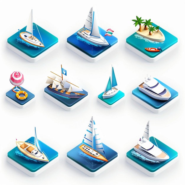 uma coleção de barcos diferentes com uma praia na parte inferior