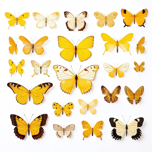 Foto uma coleção de borboletas com borboletas amarelas e pretas