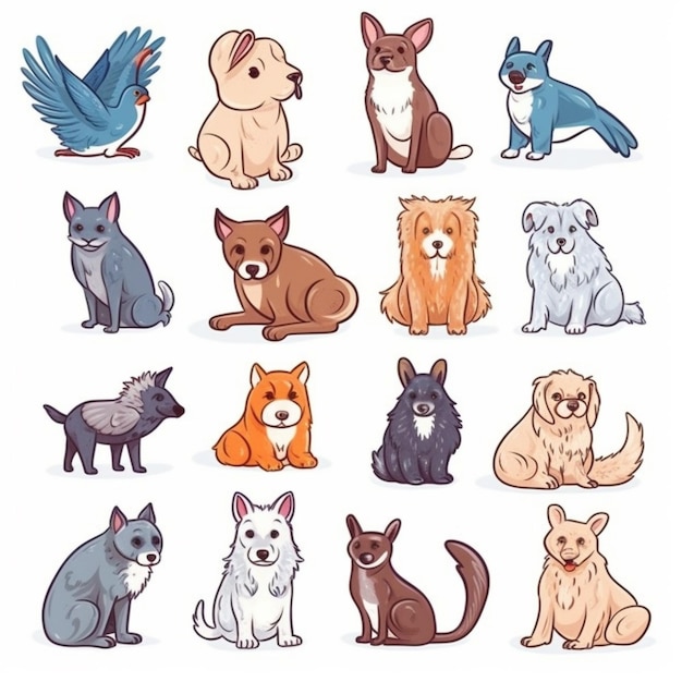 Uma coleção de cães em poses diferentes