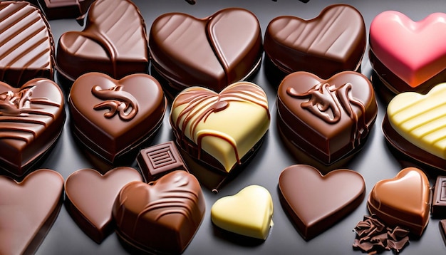 Uma coleção de chocolates com a palavra amor neles