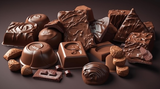 Uma coleção de chocolates, incluindo um que diz 'chocolates' generative ai