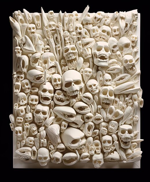 Foto uma coleção de crânios e crânios são exibidos em um caso