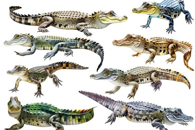 Foto uma coleção de crocodilos da coleção de dinossauros