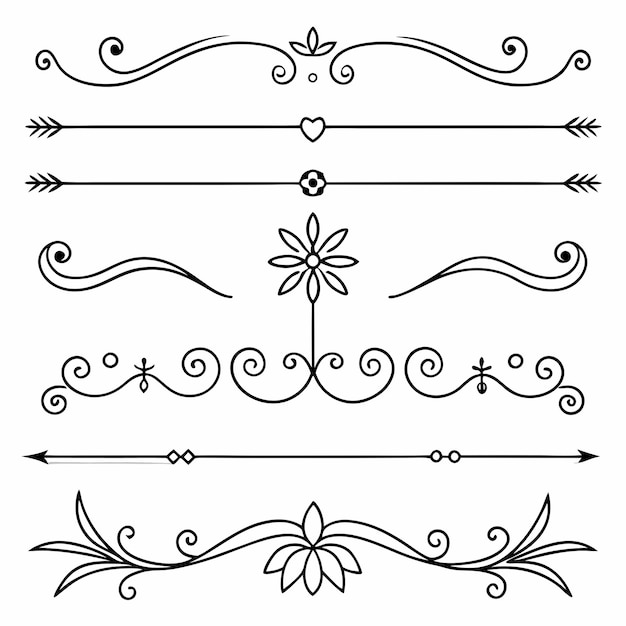 uma coleção de diferentes desenhos com divisor e quebra de página estilo retro e vintage