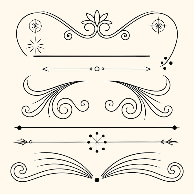 uma coleção de diferentes desenhos com divisor e quebra de página estilo retro e vintage