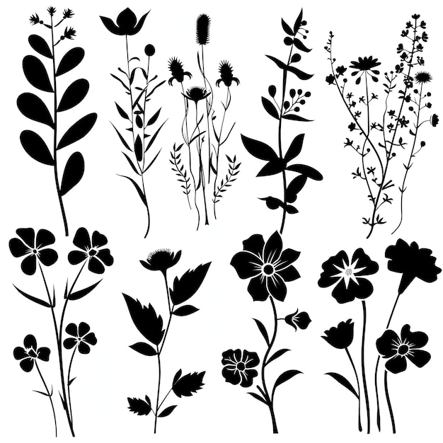 uma coleção de diferentes flores e plantas, incluindo uma que diz " selvagem "