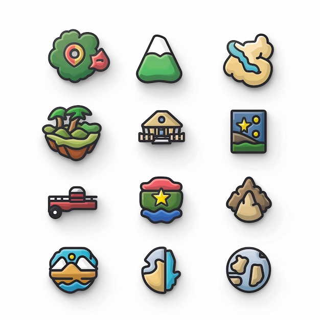 uma coleção de diferentes ícones, incluindo um mundo azul e verde