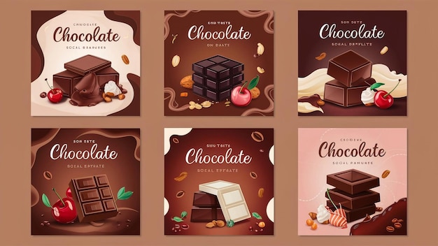 uma coleção de diferentes rótulos com chocolates e chocolates