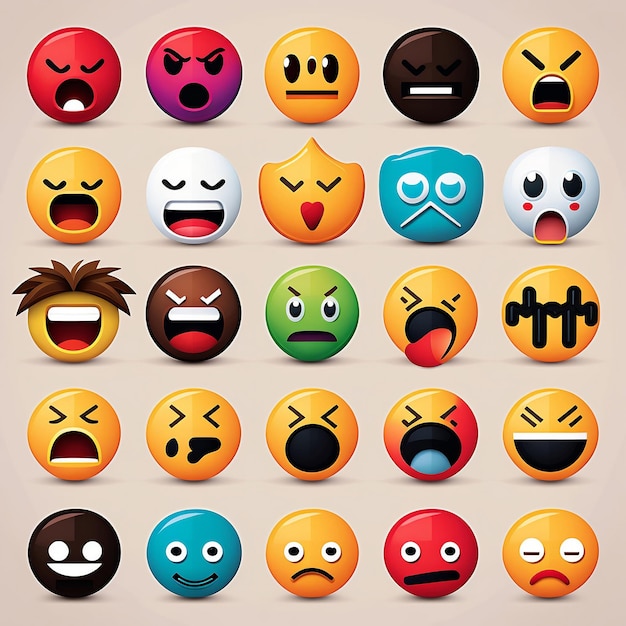 Uma coleção de emoticons com rostos diferentes e um dizendo'emoticons'