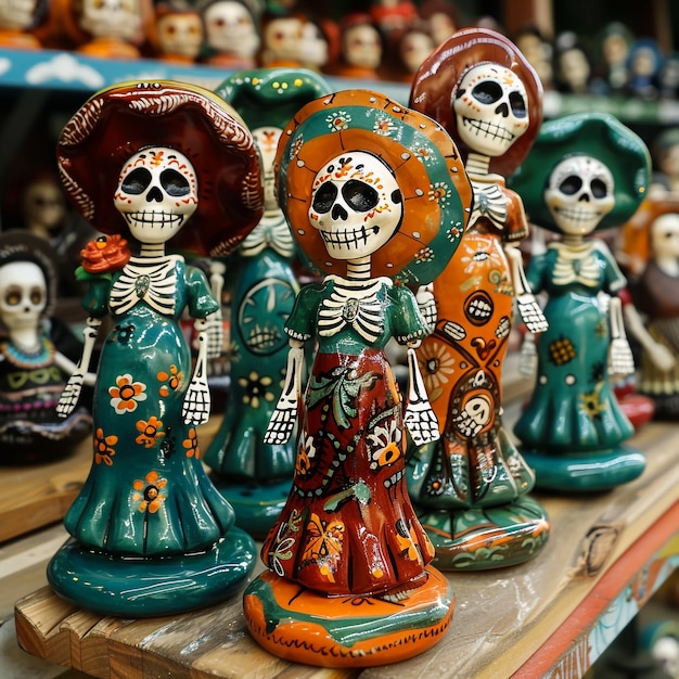 Foto uma coleção de esqueletos com uma mulher em um vestido e um chapéu com uma mulher na parte superior