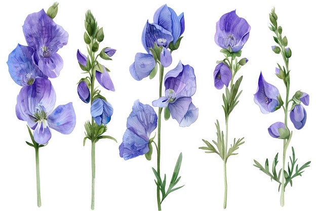 uma coleção de flores do jardim de íris azuis