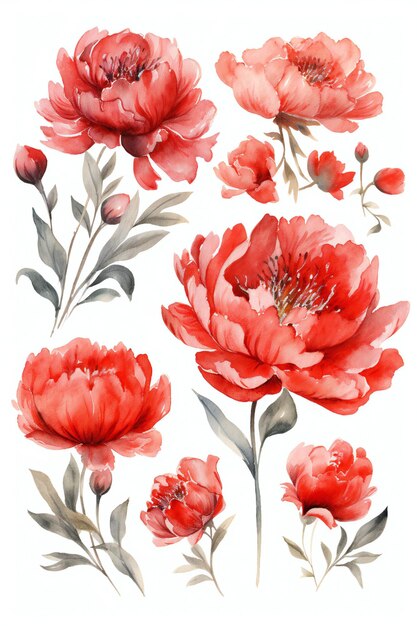 Uma coleção de flores vermelhas com uma flor à esquerda.