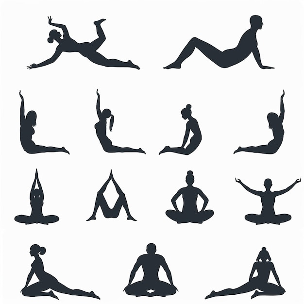 uma coleção de fotos de pessoas fazendo ioga