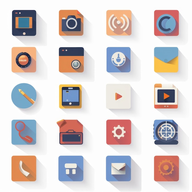 Foto uma coleção de ícones, incluindo uma tela de computador com um fundo azul e laranja
