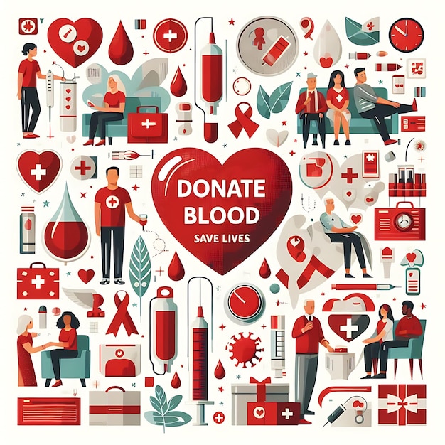 uma coleção de ícones médicos, incluindo um que diz doar sangue