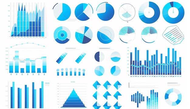 uma coleção de ilustrações azuis e brancas de vários gráficos e gráficos