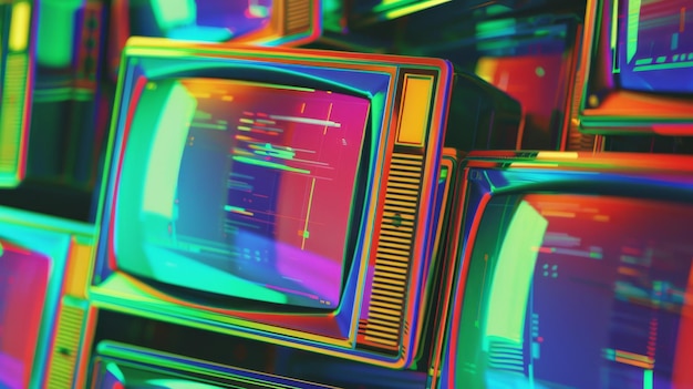 Foto uma coleção de imagens de distorções rgb glitches erros de tela retro televisores crt e scanlines texturas de fundo